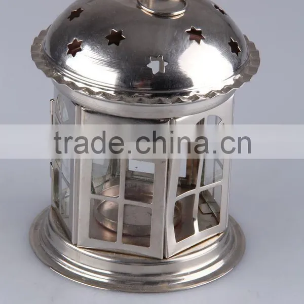 Home Decoration Pavilion Type Candlestick/Portable Iron+Glass Hollow Out Candle Holder photo-4
