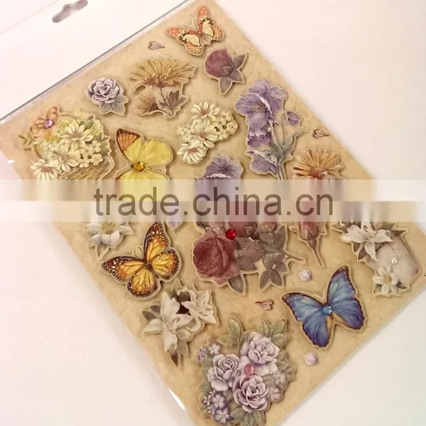 Butterfly & Rose Design Sticker in Colors, 3D Popular Design Decorative Glitter Sticker With Gems/Rhinestone photo-3