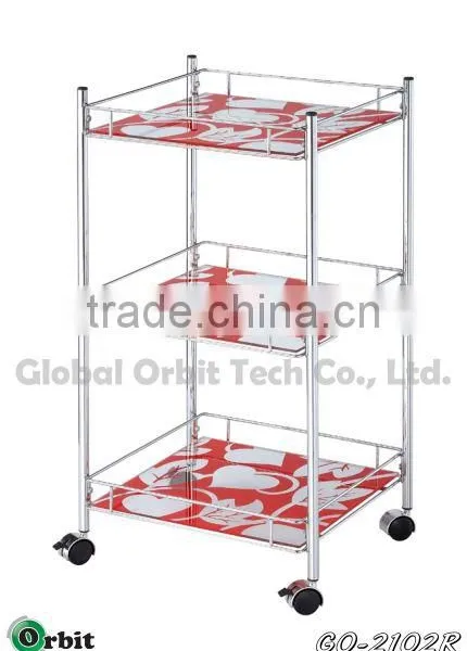 Elegant Looking 3 Tiered Color Glass Food Serving Trolley photo-5