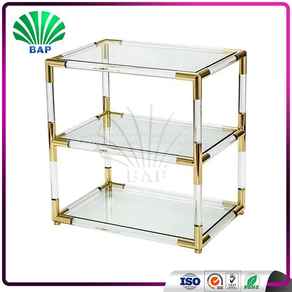 High Quality Acrylic Italian Console Table Living Room Lucite Corner Table Gold Metal Corner Table photo-3