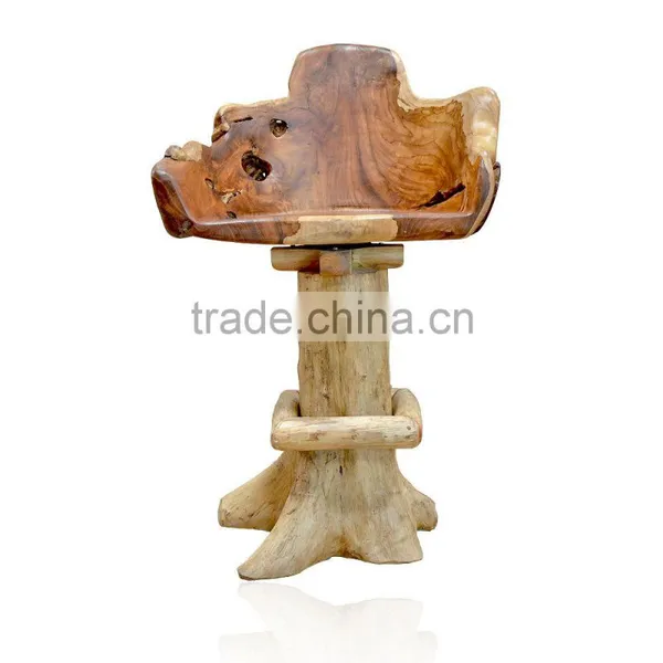 Bar Stool Swivel Root Teak Wood photo-3