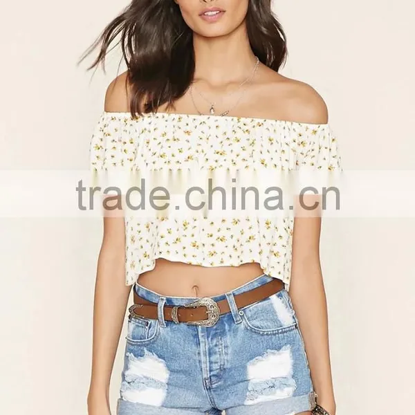 2016 Latest Off Shoulder Floral Print Cropped Top HST8015 photo-2
