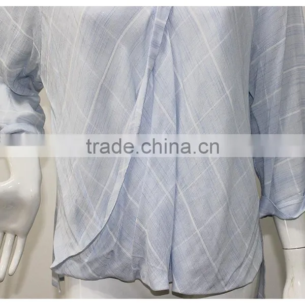 Factory Ladies Summer Tops Charming Cotton Long Sleeve Blue Blouse photo-5