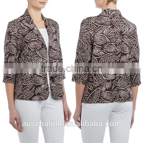 Outdoor Fashion Custom Lady All Over Leaf Print Jacket Wholesale photo-6