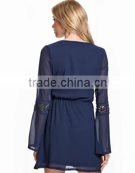 Whoelsale Custom Fashion Lace Boarder Dress For Women Designer One Piece Party V-neck Front Casual Dress photo-2