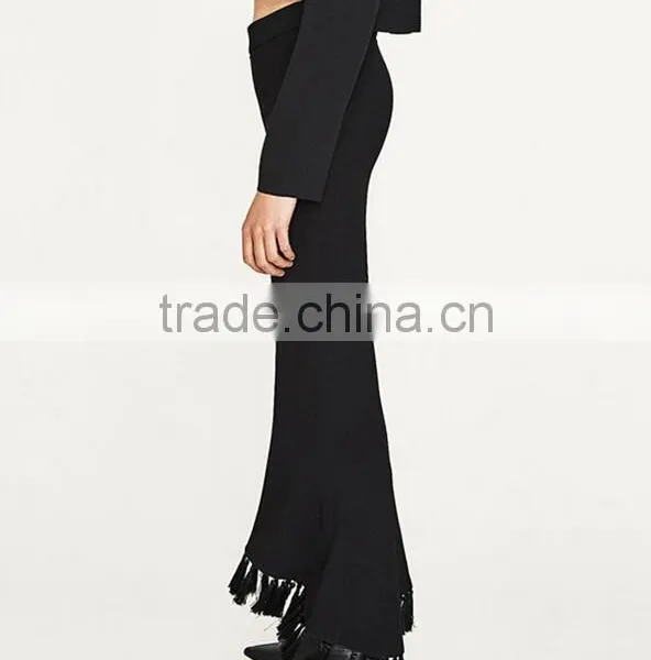 Runwaylover 4930 New Style 2017 Ladies High Waist Fringe Flare Pant photo-2