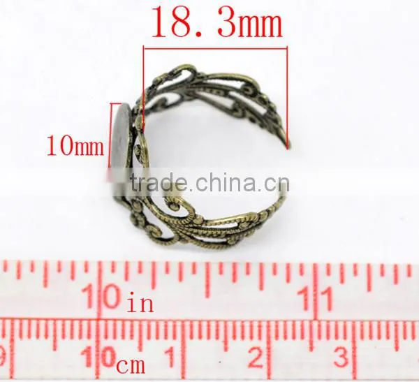 Antique Bronze Adjustable Filigree Ring Settings 18.3mm US 8 Ring Setting photo-2