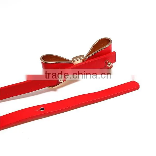 PU Leather Belt Waistband Bowknot Gold Plated Red Adjustable photo-2