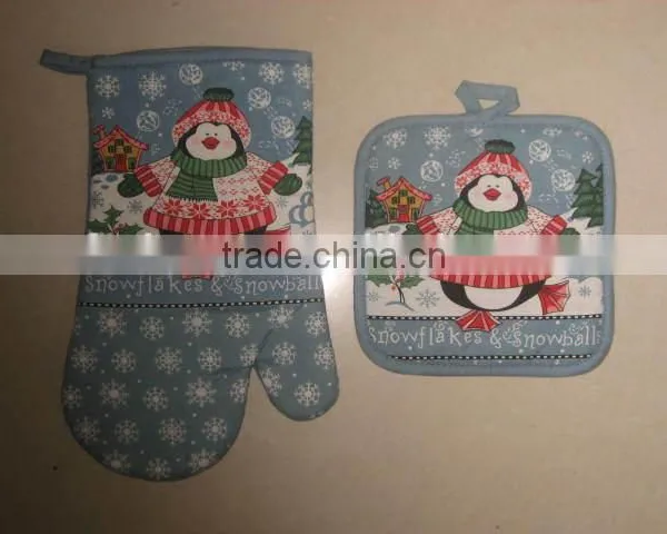 2pcs Kitchen Set Christmas Design in Cotton Oven Mitt and Pot Holder photo-2