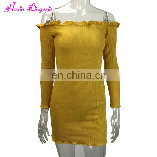 In Stocks Curvy Strapless Yellow Fitness Sexy Mid Off - Shoulder Bodycon Dress photo-4