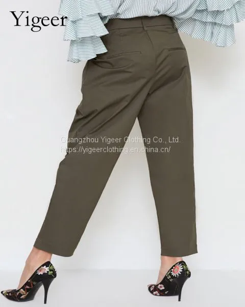 Ruffled Waist Ankle Casual Pants photo-3