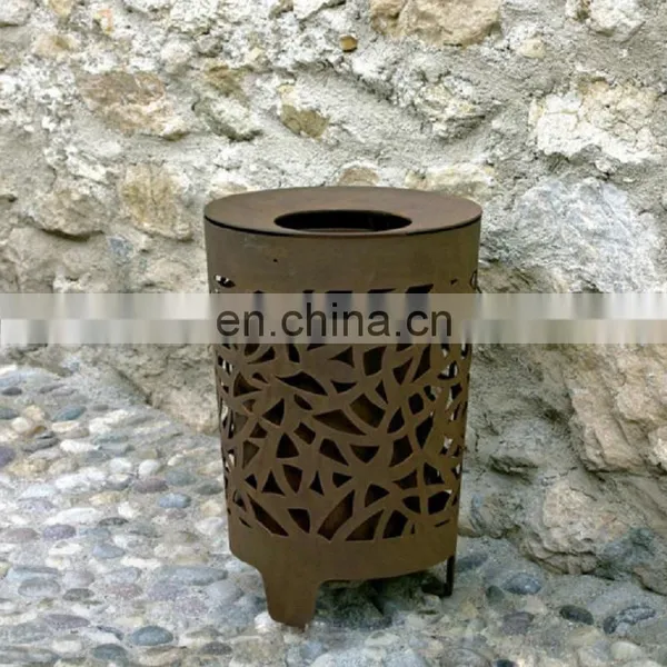 Decorative Trash Can Perforated Corten Steel Litter Bin photo-5