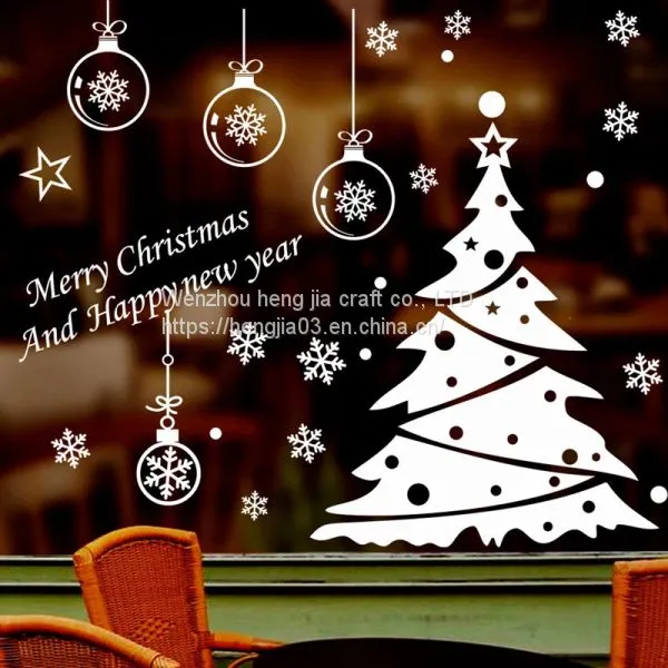 Christmas Tree Decoration Glass Windows Wall Sticker Wall Decals Festival Home Decoration Happy New Year Stickers Wallpaper photo-5