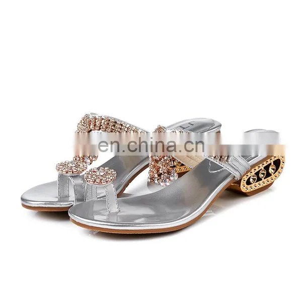 New Solid Color Rhinestone Sandals and Slippers Plus Size Women Slippers Summer Beach Women's Shoes photo-5