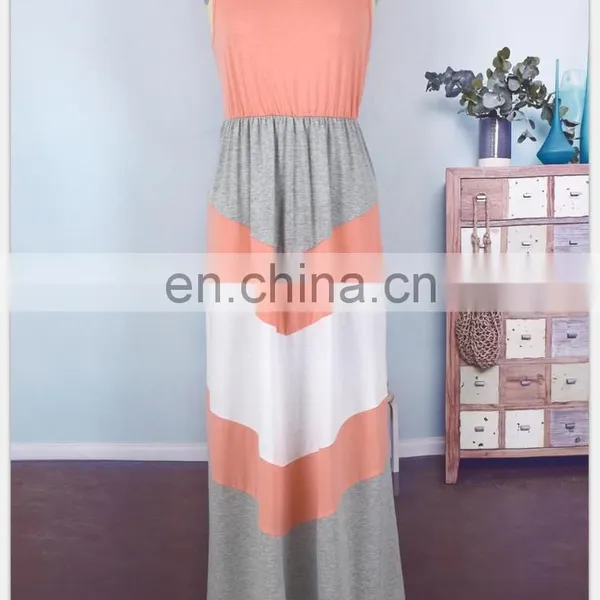 2019 New Women Gray White Pink Chevron Zigzag Long Summer Dress Mother Daughter Matching (this Link for WOMAN) photo-3