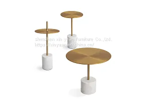 Luxury Metal End Table for Living Room Marble Base Round Side Table Small Coffee photo-2