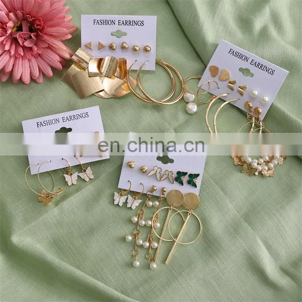 Wholesale 6pcs Weekly Amazon Hot Sell Acrylic Artificial Pearl Hoop Earrings for Kids Circle Tassel Woman Earrings Set photo-2
