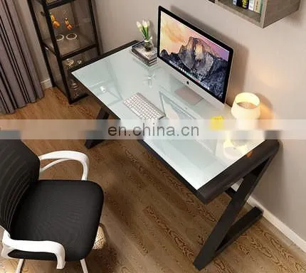 High Quality Simple Toughened Glass Computer Desk Home Learning Z-shaped Leg Design Computer Modern Home Office Desk photo-5