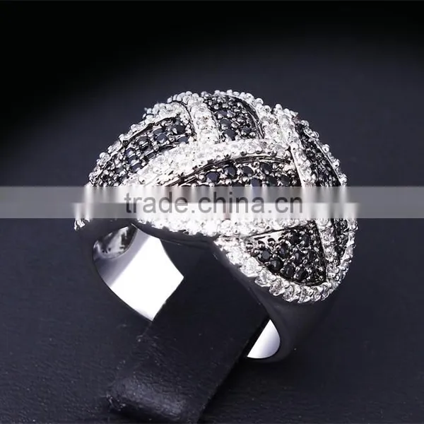 Exclusive Design Black & White Contrast Jewelry White Gold Cocktail Party CZ Ring photo-3