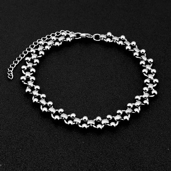 Punk Hip-hop Fancy Handmade Round Beads Stainless Steel O Word Clavicle Chain Necklace Accessaries Choker for Women Men Jewelry photo-4