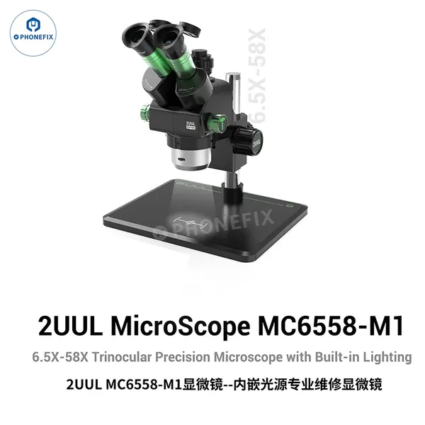 2UUL MC6558-M1 Trinocular Microscope 6.5X-58X Continuous Zoom for Micro Soldering