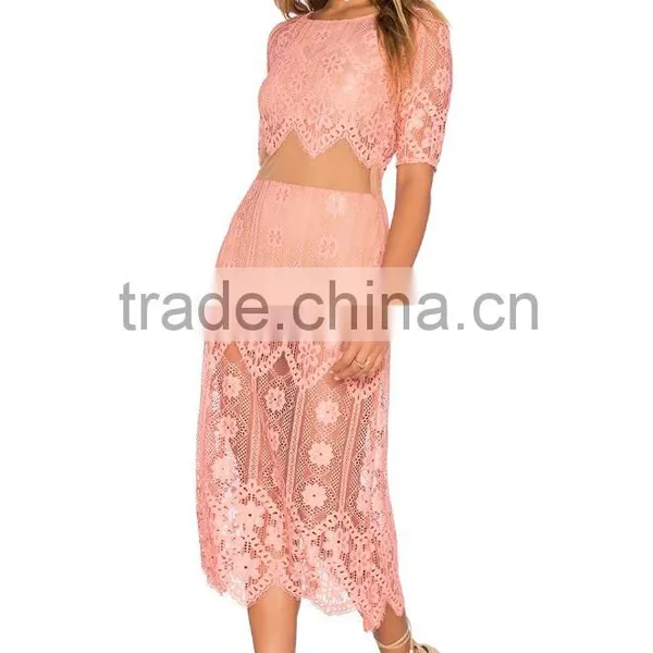 2016 Women Summer Two Pieces Lace Blouse and Skirt photo-5