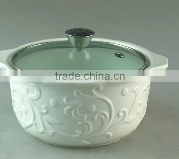 White Embossing Ceramic Soup Tureen With Glass Cover/lid in Stocklot photo-2