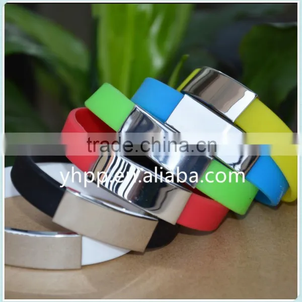 Custom Design Candy Colour Fshion Silicon Wristband Bracelet With Stainless Steel Ornament Piece photo-4