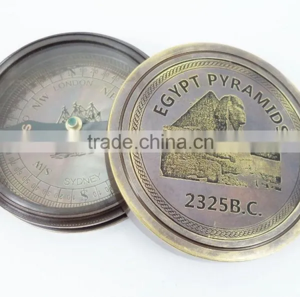 Egypt Pyramids Old Brass Sundial Compass Antique Nautical Vintage Collectibles 13239 photo-2
