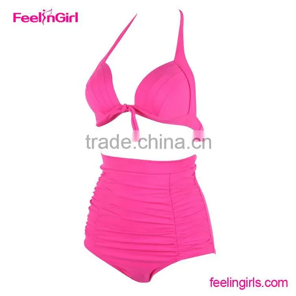 2016 Pink Halter Fashion Sexy Young Girls Swimsuit photo-2