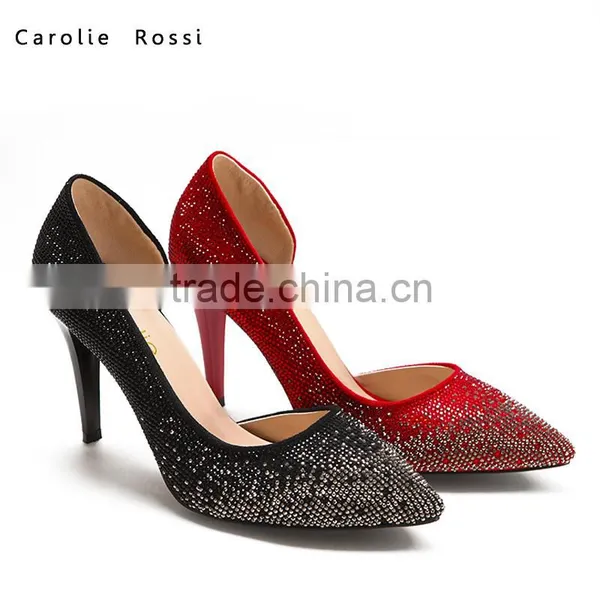 Custom Christmas Red Color Cheap High Heel Pumps for Women Diamond Shoes