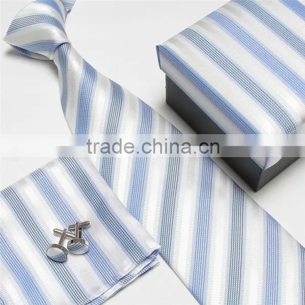 Fashion Stripe Microfiber Mens Tie Handkerchief Cufflink Sets Quality Choice photo-5