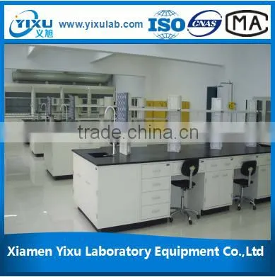 Chemistry Laboratory Wall Bench With Reagent Shelf and Steel Overhead Cabinet