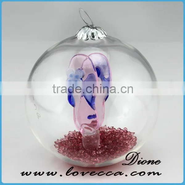 Pink and Blue Christmas Ornaments 2.75 Inches Glass Terrarium, Resin Diamond and Shoes Glass Ball photo-6