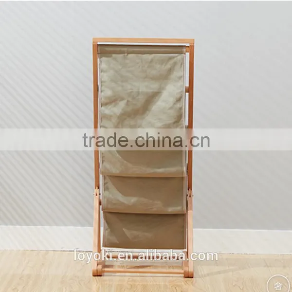 4 Tier Magazine Dispaly Rack With Textile Solid Beech Wood Magazine Rack Holder photo-2