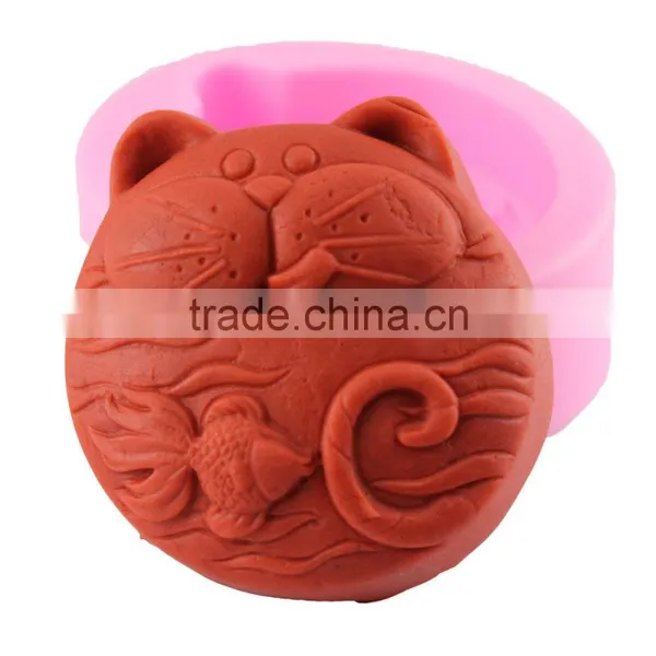 Food Grade Silicone Mold DIY Handmade Soap Mold Art Soap Mold Cake Decoration - Cat and Fish 1688 Agent