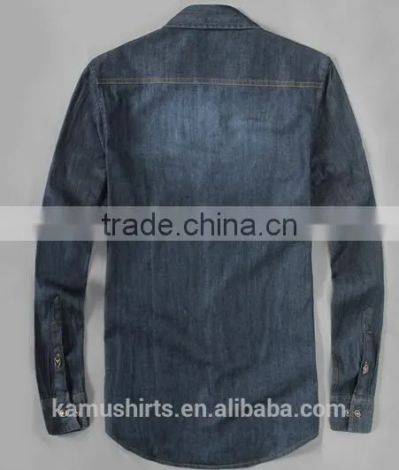 Mens Denim Shirt Long Sleeve Washed Denim Shirts Two Pockets Denim Shirts photo-4