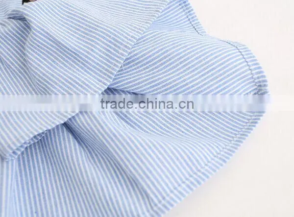 Hot Sale Baby Girl Blue and White Strip Cotton Shirt for Weekday Style photo-5