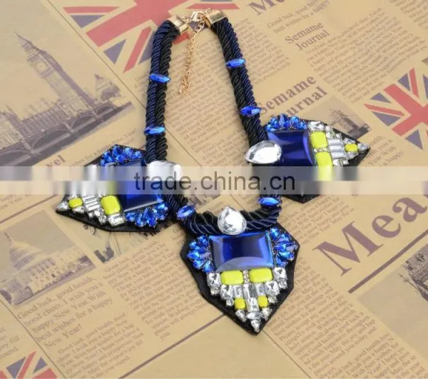 Fashion People Geometric Triangle Blue/yellow Gems Handmade Rope Chain Necklaces photo-2