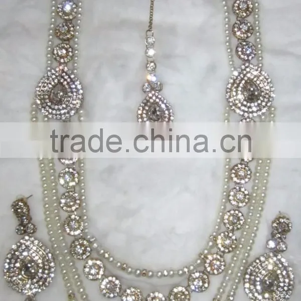 PEARL CRYSTAL Gold Plated BRIDAL Necklace EARRING Set photo-2