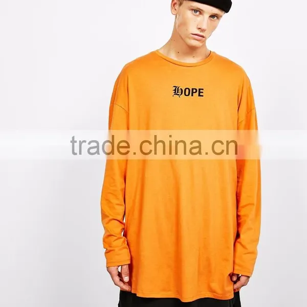 2016 Christmas Long Sleeve T-shirt Wholesale Orange Big Size Apparel Custom Made Mens Over Size Longline Tshirts photo-6
