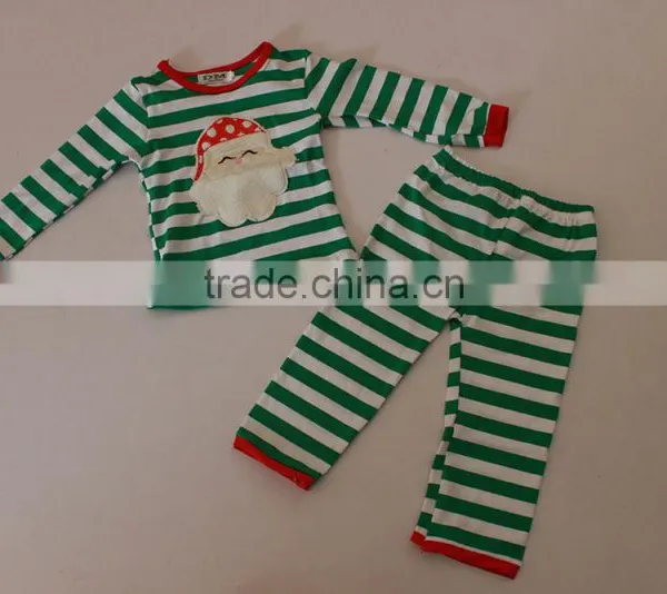 Wholesale Children's Boutique Clothing Christmas Outfit for Children Green Stripes Top and Pants photo-2