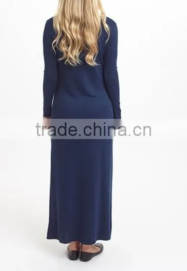 2016 New Maternity Dresses With Navy Blue Maternity Side-Slit Maxi Dress Pretty Women Clothes WD80817-18 photo-2