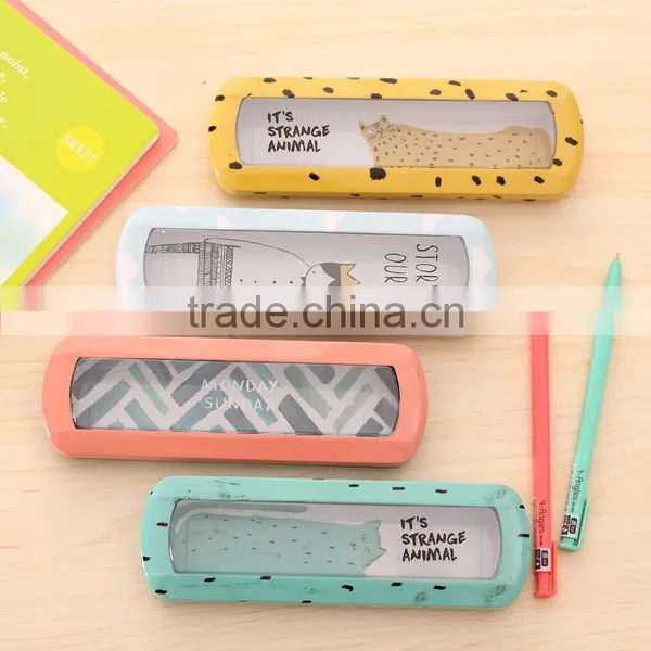 R1955H Creative Kawaii Animal Fruit Pattern Iron Metal Transparent Window Pencil Case Box for Pen Stationery Style Kids Gift photo-2