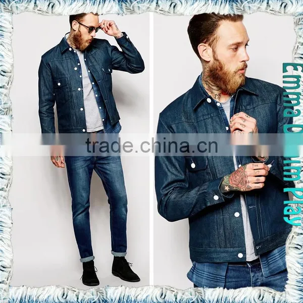 2016 Men's Retro Long Sleeve Button Up Top Design Best Jean Indigo Denim Jackets Wholesale photo-4