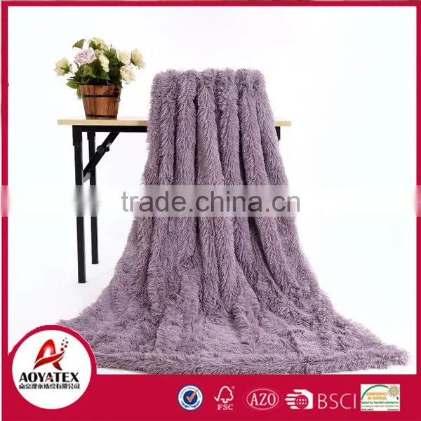 100% Polyester Promotion Solid Long Pile Fake Fur Winter Blankets photo-3