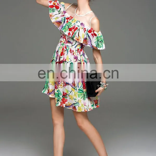 Ladies Cold Shoulder Cute Dress Casual Dress With Frill High Quality Dress photo-5
