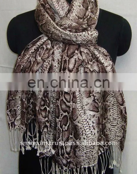 Silk Pashmina Wool Shawls, Hand Printed With Fringes photo-4