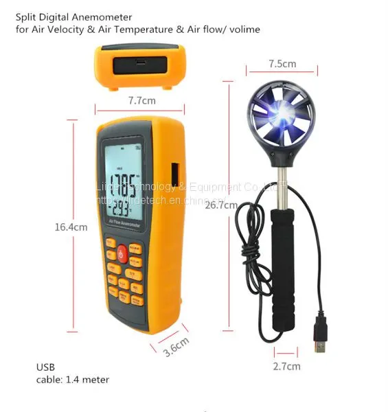 LF199 Split Type Digital Anemometer Air Speed Meter With Stretchable Handle Tuyere Area Set photo-2