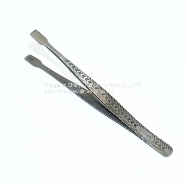 Flat Mouth Tweezers Anti-static Stainless Steel High-precision Clip Stamp Plucking Hair Phone Maintenance Thickened Flat Tweezers St-34a photo-2